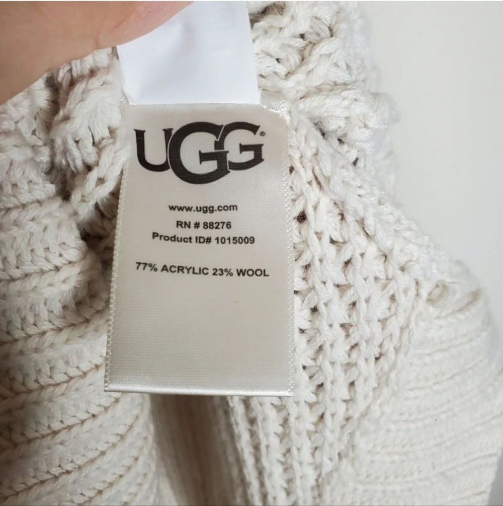 UGG Maribeth White Button Front Ribbed Cable Knit Wool Cape Cardigan Sweater